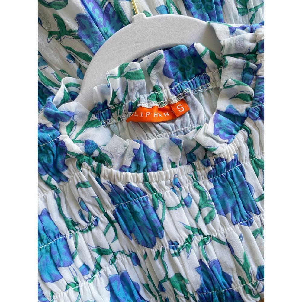 OLIPHANT Tuckernuck Poppy Blue Block Print Sleeveless Smocked Maxi Dress NEW S - Picture 9 of 12